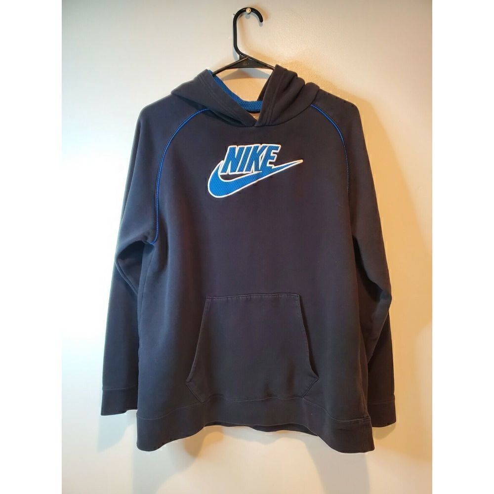 Vintage Nike Hoodie Hooded Sweatshirt Pullover Swoosh Logo Mens Youth XL Black